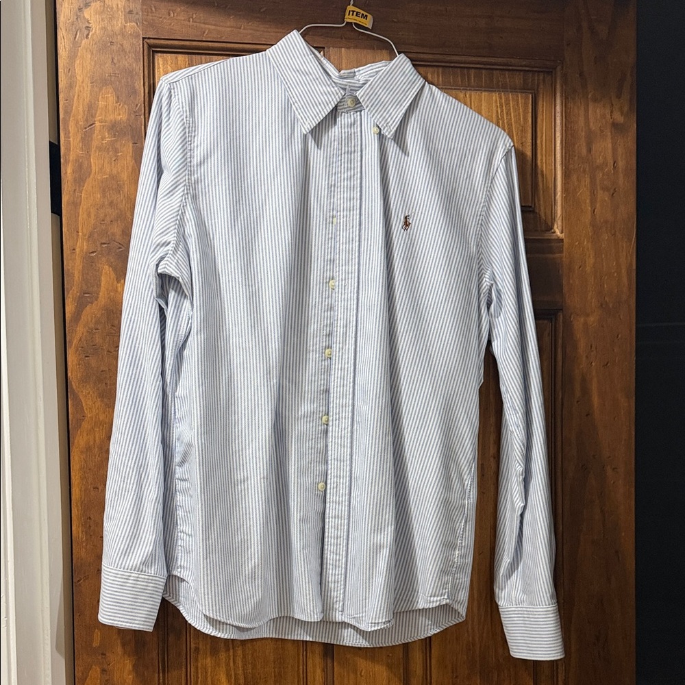 Ralph Lauren Light Blue and White Pinstripe Women's Button-Down Shirt
